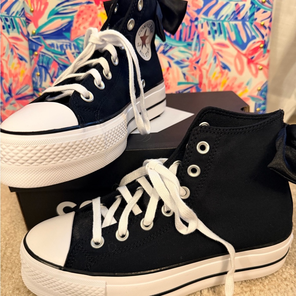 Converse Women's Black Bow Lift Platform High-Top Sneakers